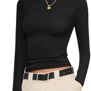 Ekouaer Women's Long Sleeve Stretchy Base Layer Thermal Undershirt - Fitted Tops XS-XXL for Cold Weather Wear