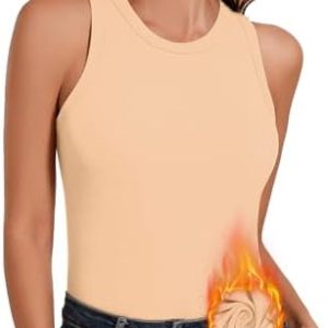 WOWENY Women's Sleeveless Fleece Thermal Tank Top for Winter Cold Weather - Warm Base Layer Vest (Beige, S)