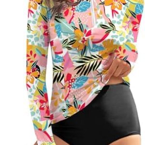 WOWENY Long Sleeve Rash Guard Shirt for Women with Thumb Holes – UPF50+ Sun Protection Swim Top for Beach and Pool