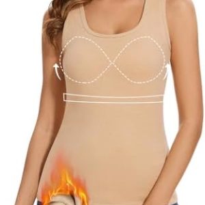 WOWENY Women Sleeveless Thermal Tank Top - Built-in Bra - Warm Fleece Camisole for Cold Weather, Perfect Base Layer Ling