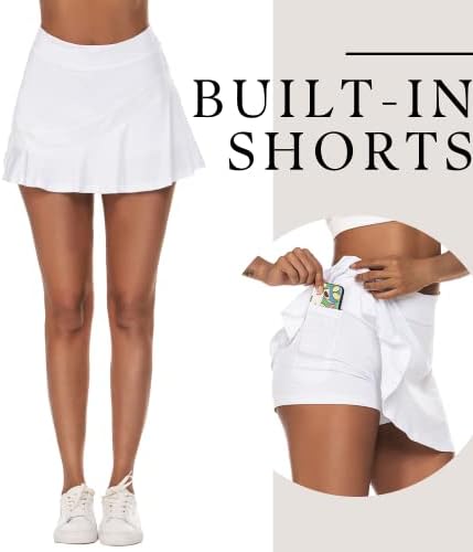 Ekouaer Women’s Tennis Skirts - Lightweight Pleated Athletic Golf Skorts with Shorts & Pockets for Running & Workouts