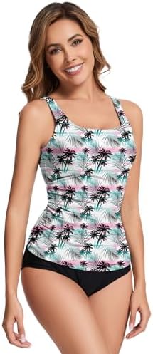 WOWENY Women's Modest Ruched Tankini Top - UPF 50+ Swimwear for Active Summer Days - Stylish & Comfortable Swimsuit Top
