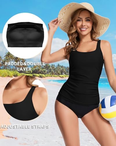 WOWENY Women's Modest Ruched Tankini Top - UPF 50+ Swimwear for Active Summer Days - Stylish & Comfortable Swimsuit Top