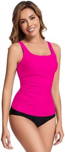 WOWENY Women's Modest Ruched Tankini Top - UPF 50+ Swimwear for Active Summer Days - Stylish & Comfortable Swimsuit Top