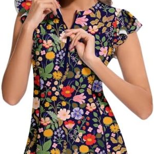 WOWENY Women’s Swim Shirts Rash Guard - UPF 50 Sun Protection - Lightweight Zipper Tankini Tops with Ruffle Sleeve - Per