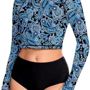 WOWENY Long Sleeve Rash Guard for Women | UPF 50+ UV Protection Swim Crop Top | Ideal for Beach & Pool Activities | Ligh