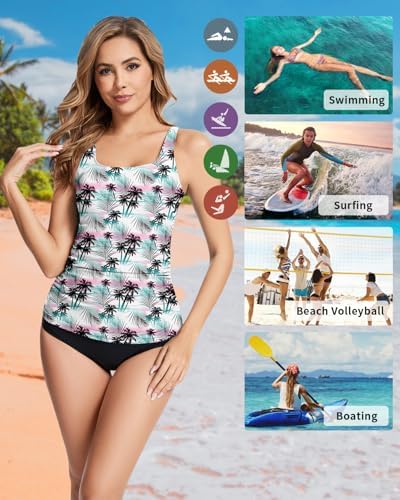 WOWENY Women's Modest Ruched Tankini Top - UPF 50+ Swimwear for Active Summer Days - Stylish & Comfortable Swimsuit Top
