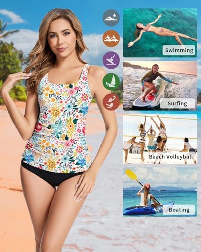 WOWENY Women's Modest Ruched Tankini Top - UPF 50+ Swimwear for Active Summer Days - Stylish & Comfortable Swimsuit Top