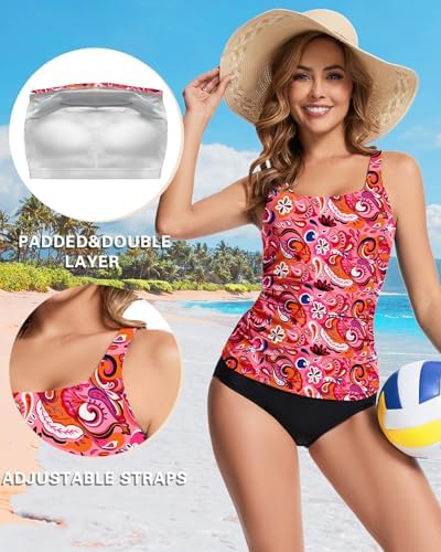 WOWENY Women's Modest Ruched Tankini Top - UPF 50+ Swimwear for Active Summer Days - Stylish & Comfortable Swimsuit Top