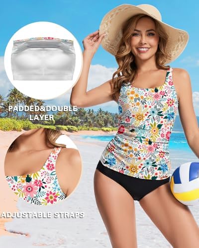 WOWENY Women's Modest Ruched Tankini Top - UPF 50+ Swimwear for Active Summer Days - Stylish & Comfortable Swimsuit Top