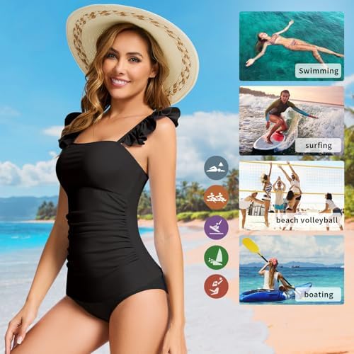 WOWENY Women's Modest Ruched Tankini Top - UPF 50+ Swimwear for Active Summer Days - Stylish & Comfortable Swimsuit Top