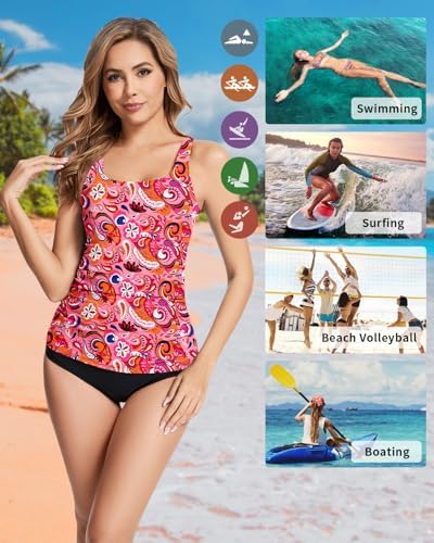 WOWENY Women's Modest Ruched Tankini Top - UPF 50+ Swimwear for Active Summer Days - Stylish & Comfortable Swimsuit Top