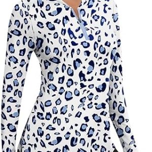 Soneven Women's Moisture Wicking Long Sleeve Golf Polo Shirt - V Neck Collarless Tennis Top for Active Women - Lightweig