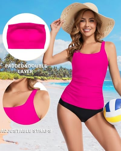WOWENY Women's Modest Ruched Tankini Top - UPF 50+ Swimwear for Active Summer Days - Stylish & Comfortable Swimsuit Top